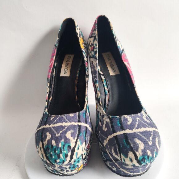 Steve Madden Pammyy Tribal Print Boho Vegan Platform Wedge 5" Heels Size 7.5 - Picture 4 of 9
